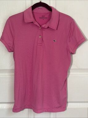 Vineyard Vines Striped Pink Whale Polo Top Size Small stretch Golf preppy Sporty